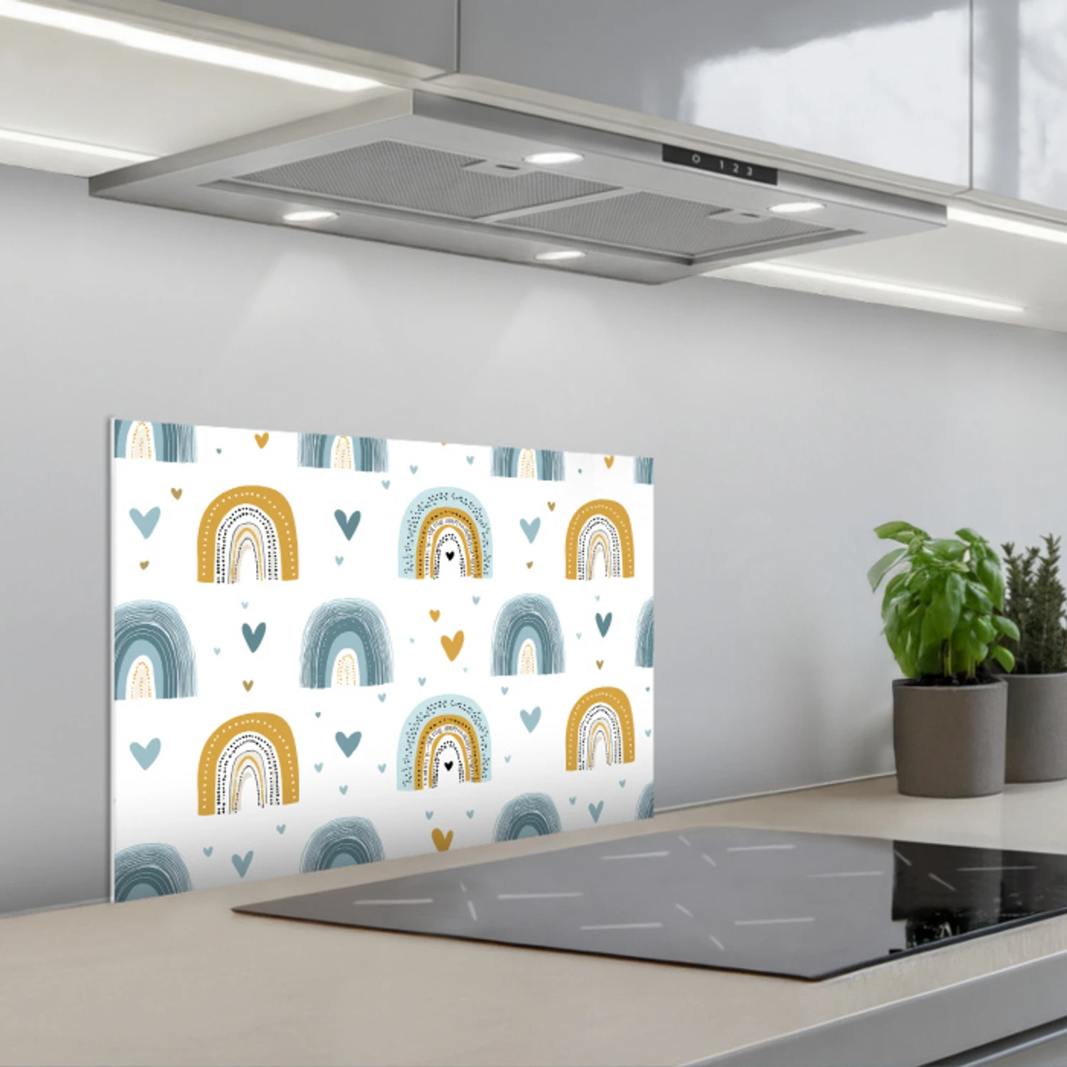 Patroon - Regenboog - Hartjes keuken achterwand spatscherm klein -3d_schuin