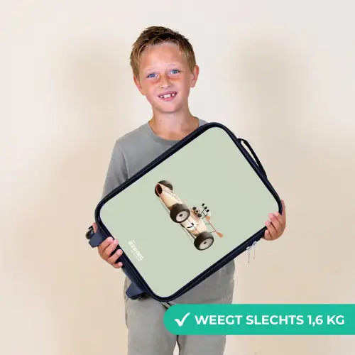 Beige retro raceauto op groen achtergrond Kinderkoffer - Zwart klein -sfeer4_NL