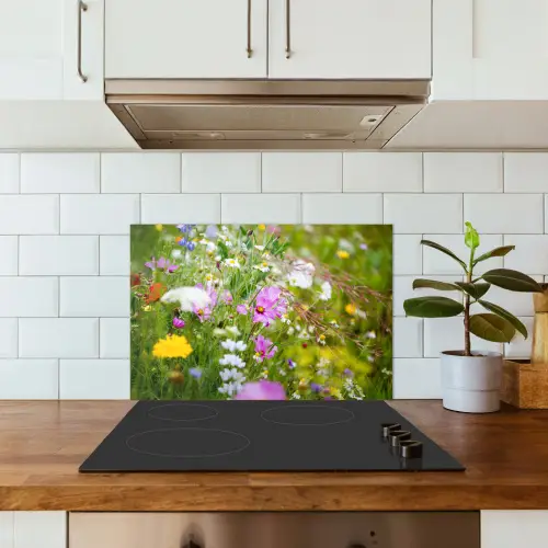 Bloemen - Natuur - Groen - Gras - Paars - Wit keuken achterwand spatscherm klein -sfeer2