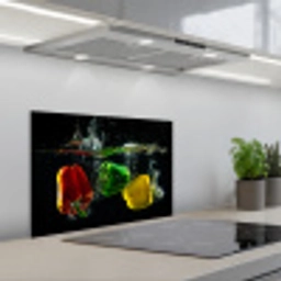 Paprika - Groente - Water - Zwart - Rood - Groen - Geel keuken achterwand spatscherm klein -3d_schuin