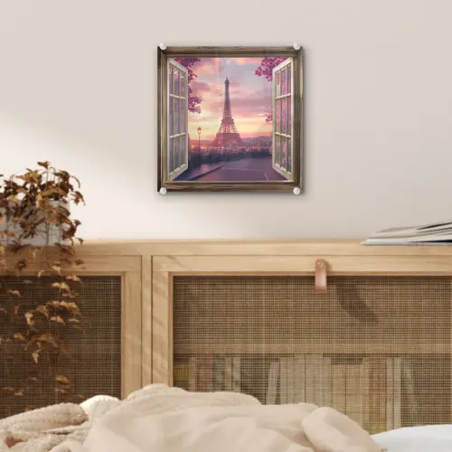 Doorkijk - Parijs - Eiffeltoren - Roze - Kersenbloesem plexiglas 5mm klein -sfeer4