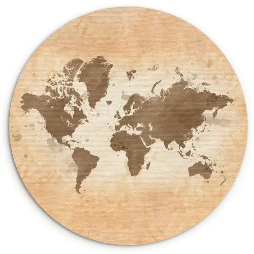 Wereldkaart - Beige - Bruin Wandcirkel plexiglas klein -3d