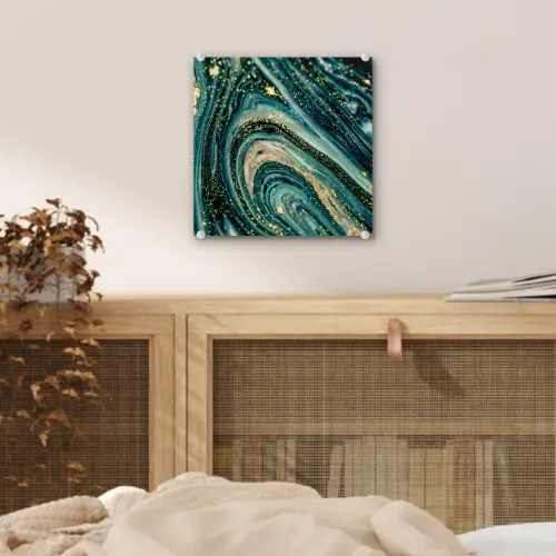 Marmerlook - Luxe - Goud - Turquoise - Glitter plexiglas 5mm klein -sfeer4