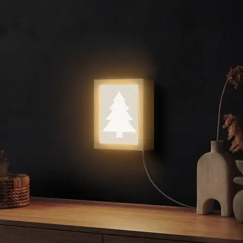Japandi - Kerstboom - Beige - Kerstversiering Light Box met kabel (Wandlamp) klein -sfeer1
