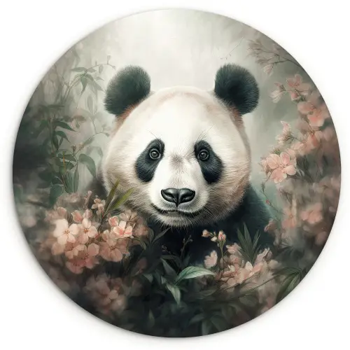 Panda - Dieren - Bloemen - Planten Wandcirkel kunststof plaat 5mm dik klein -3d