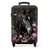 Zwart paard met witte bles en kleurrijke bloemen Koffer - NBS - Handbagage middel -productfoto_recht
