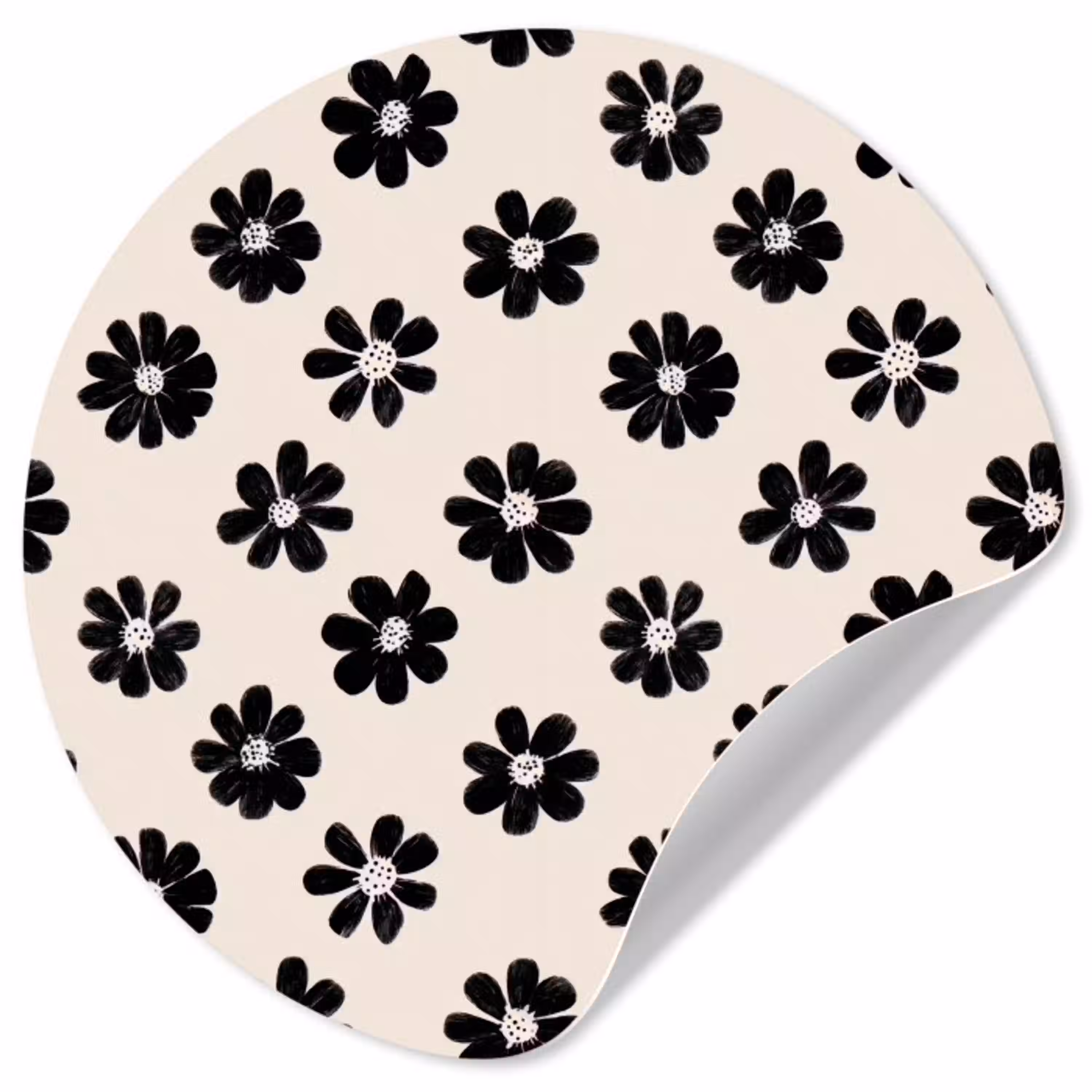Grafisch - Madeliefjes - Zwart - Beige Wandcirkel behangsticker klein 186 -3d