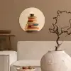 Boeken - Toren - Koffie - Beige Wandcirkel kunststof plaat 5mm dik klein -sfeer1