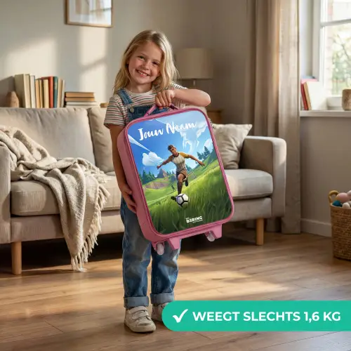Voetballer - Gras - Goal - Kleurrijk Kinderkoffer - Roze klein -sfeer2_NL