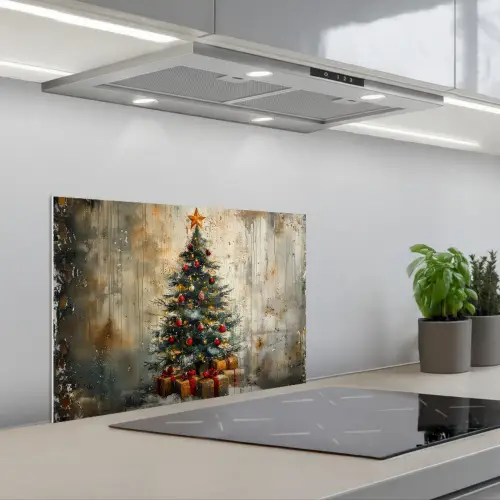 Kerstboom - Vintage - Kerst - Cadeau keuken achterwand spatscherm klein -3d_schuin