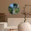 Kat - Vrouw - Bloemen - Huis Wandcirkel kunststof plaat 5mm dik klein -sfeer1