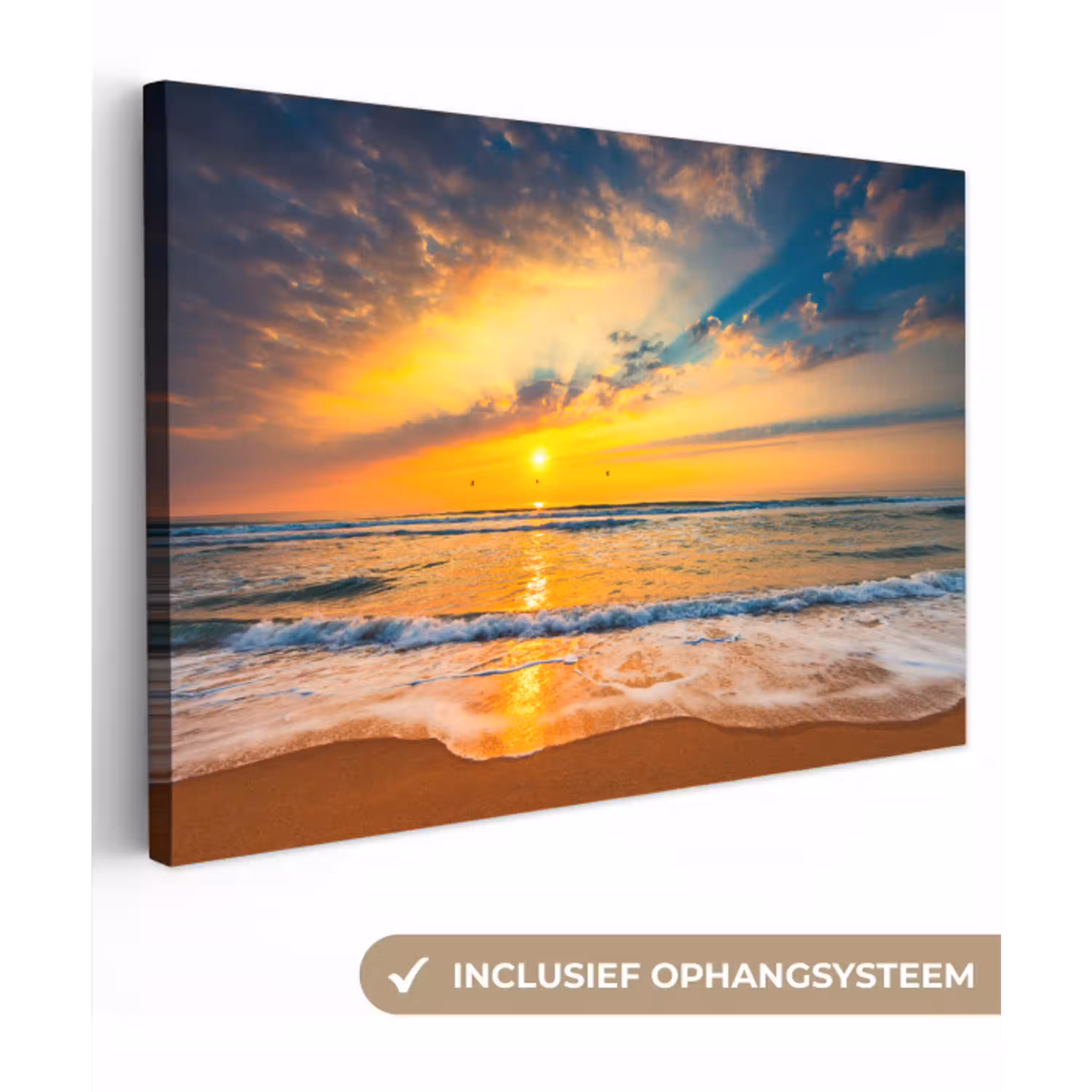 Zonsondergang - Strand - Zee - Wolken - Oranje canvas 2cm klein -3d
