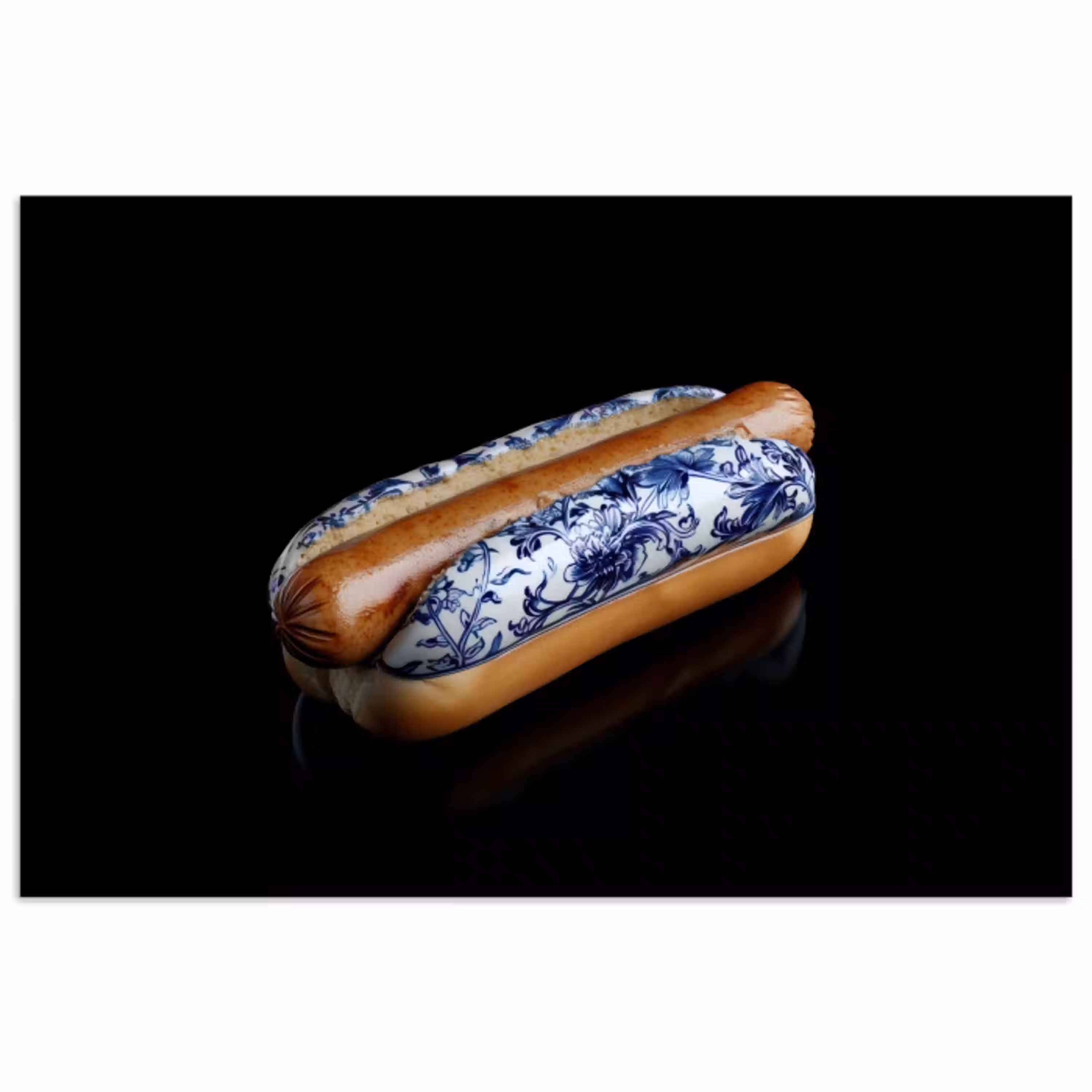 Hotdog - Porselein - Delfts blauw - Eten poster papier klein -3d
