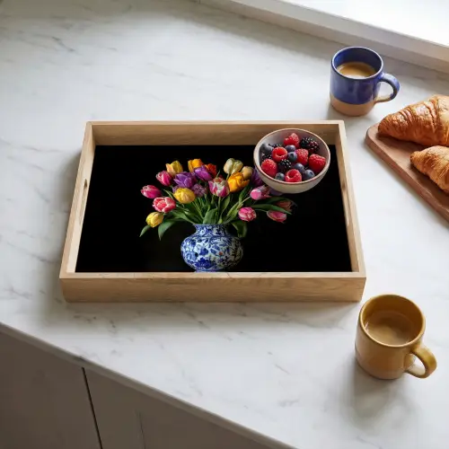 Tulpen - Kleuren - Hout - Vaas Dienblad Rechthoek middel -sfeer2