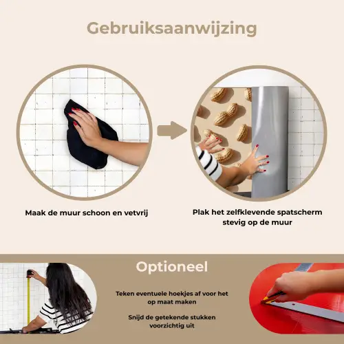 Pinda's - Patroon - Beige keuken achterwand spatscherm klein -gebruiksaanwijzing_NL