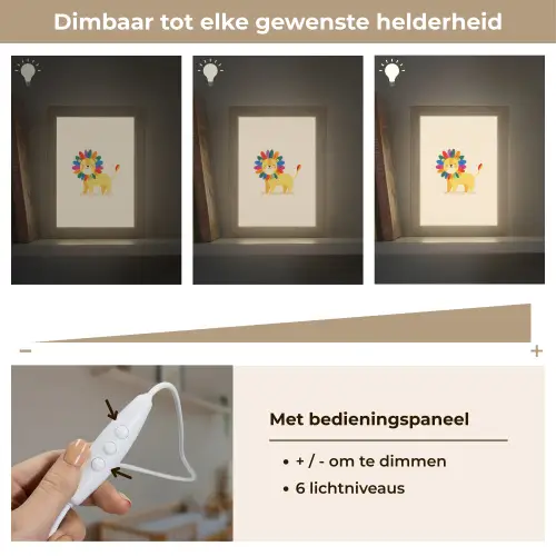 Leeuw - Kleurrijke manen - Beige Light Box met kabel klein -USP_dimbaarNL