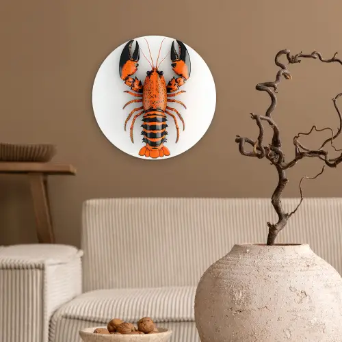Kreeft - Zwart - Oranje - Wit - Uniek Wandcirkel plexiglas klein -sfeer1