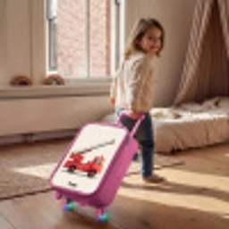 Brandweerwagen - Getekend - Rood Kinderkoffer - Roze klein -sfeer1