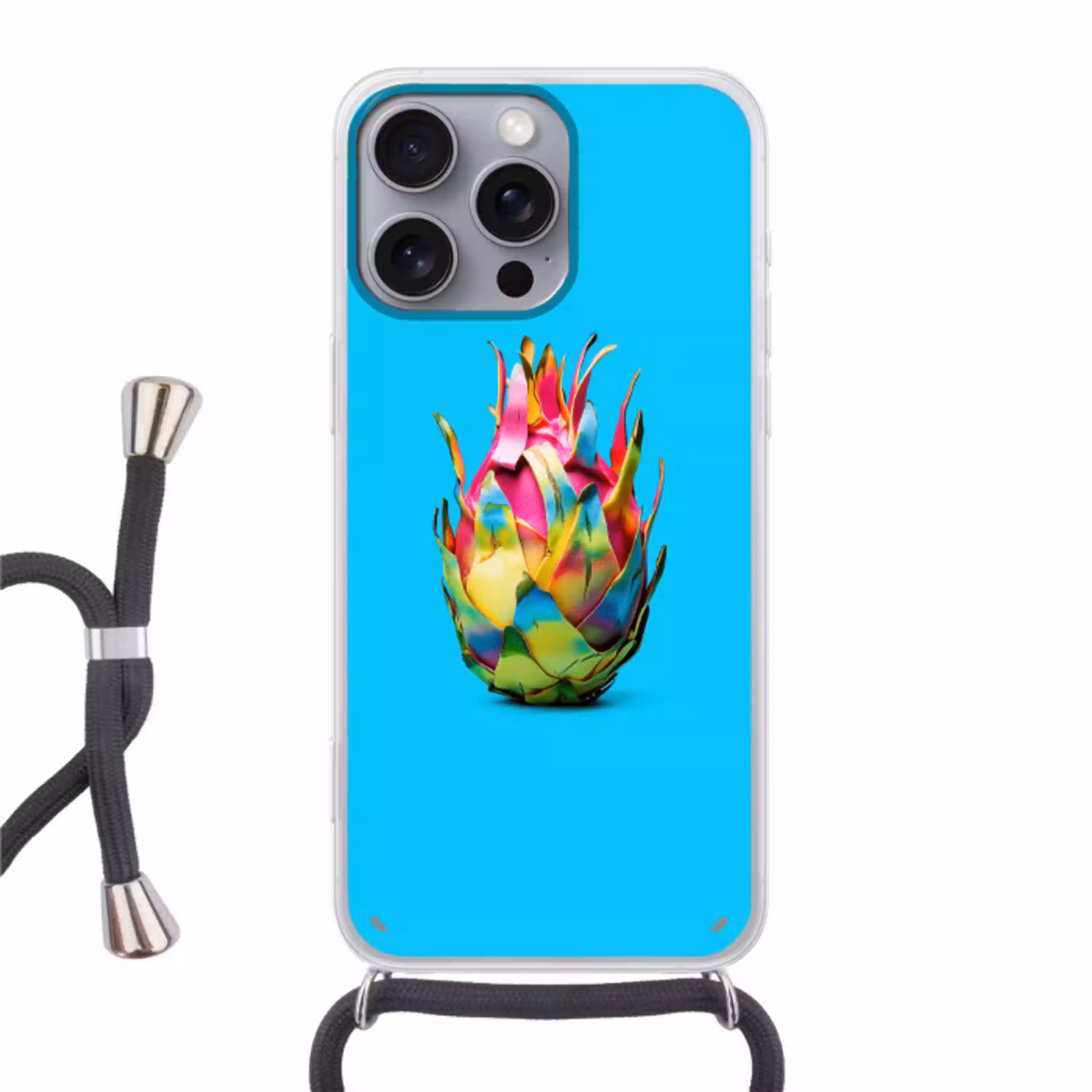 Drakenfruit - Blauw - Levendig Hoesje iPhone 16 Pro Max met koord klein -3d