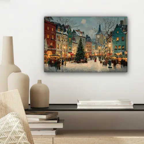 Kerstsfeer - Stadsplein - Kleurrijk canvas 2cm klein -sfeer6