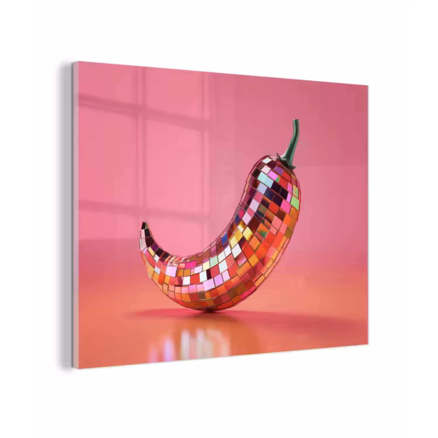 Glas schilderij - Peper - Disco - Rood - Glitter