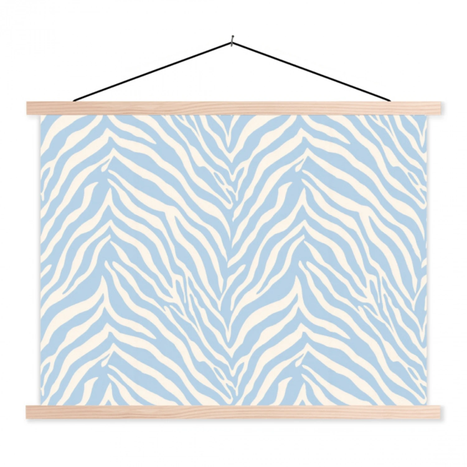 Zebra - Motief - Blauw - Wit textielposter latten blank klein 122 -3d