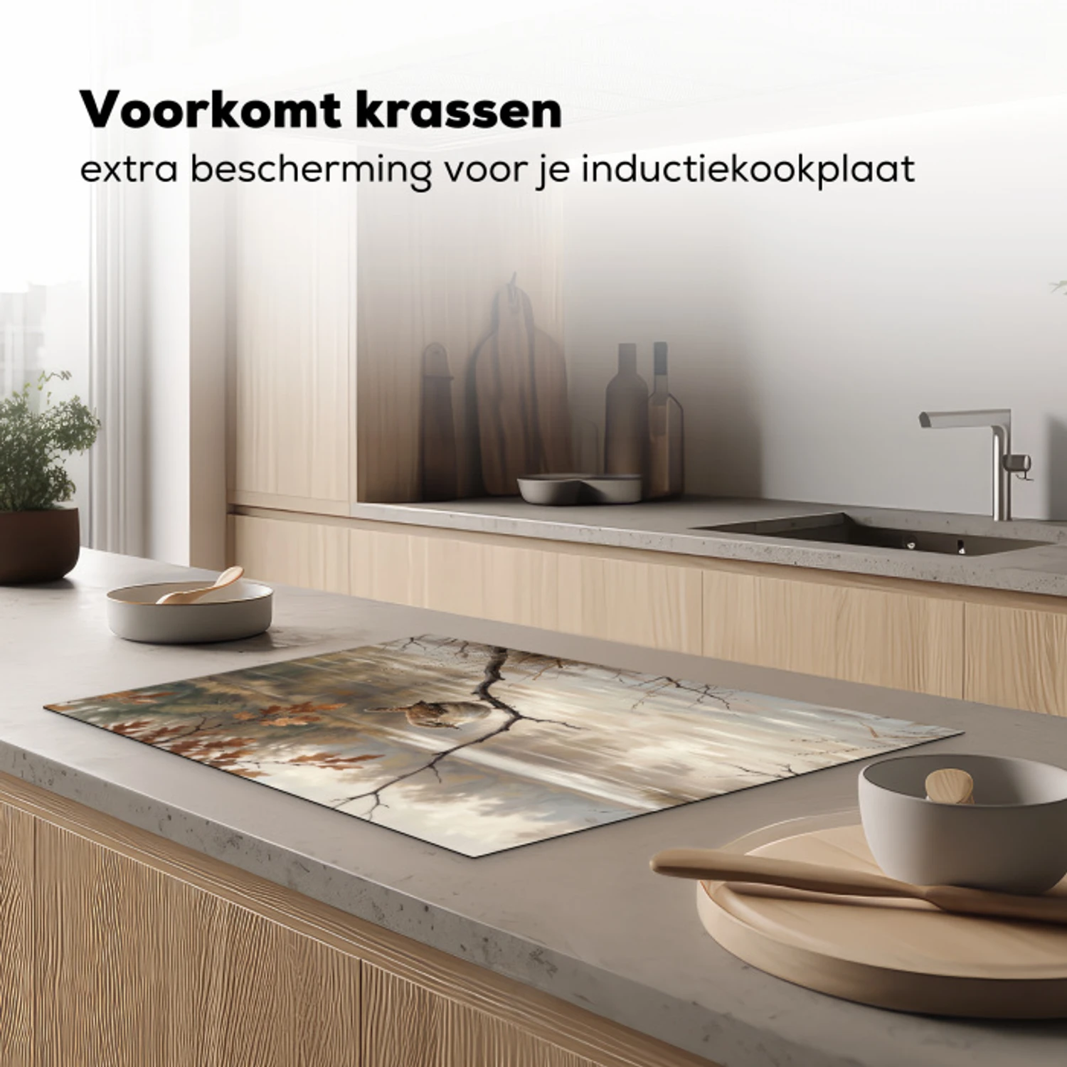 Winterkoninkje - Tak - Rivier - Natuur - Sfeervol Inductie beschermer vinyl 3mm klein -sfeer1