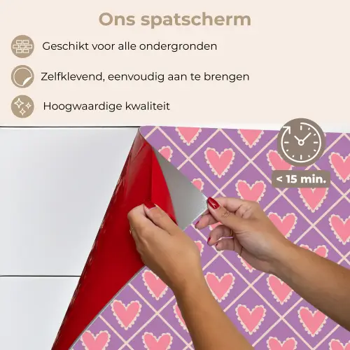 Ruit - Patroon - Paars - Hartjes keuken achterwand spatscherm klein 900 -spatscherm_NL