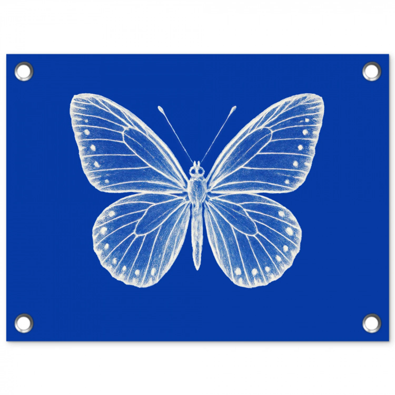 Vlinder - Wit - Getekend - Stippen tuinposter los doek klein -3d