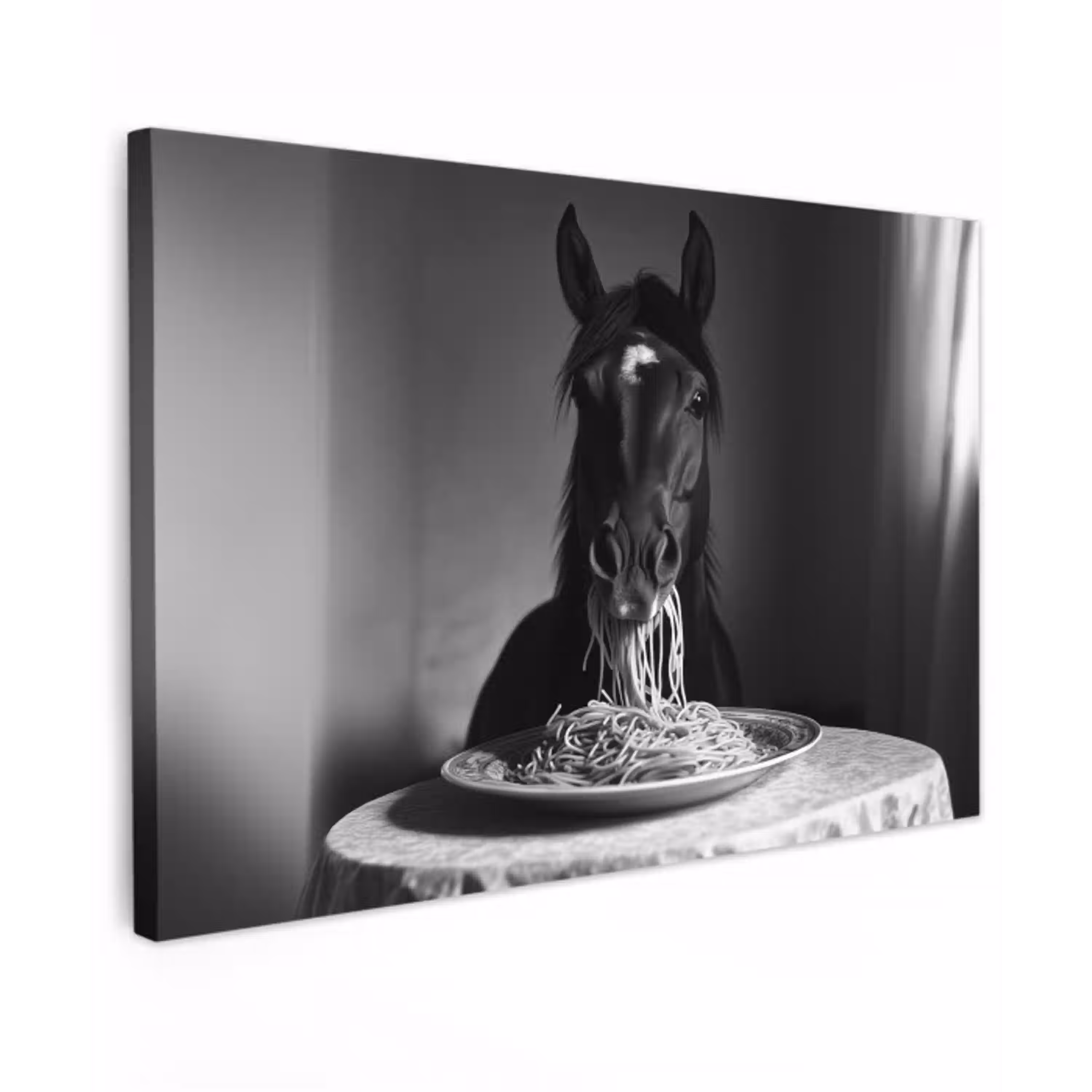 Paard - Bord - Pasta - Tafelkleed - Zwart Wit - Dieren canvas 2cm klein -z3d