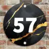 Goud zwart marmer - Modern Naambord Rond klein -sfeer2