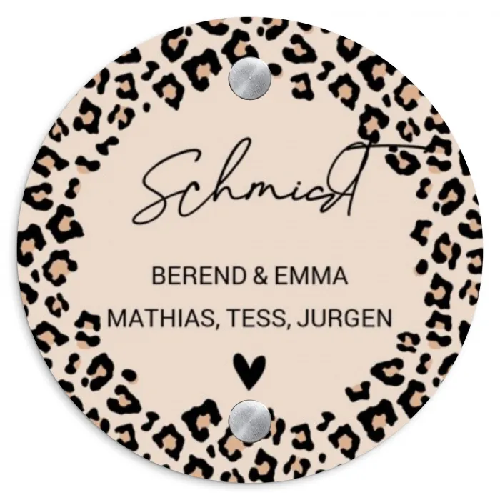 Beige luipaardprint - Sierlijk Naambord Rond klein -3d