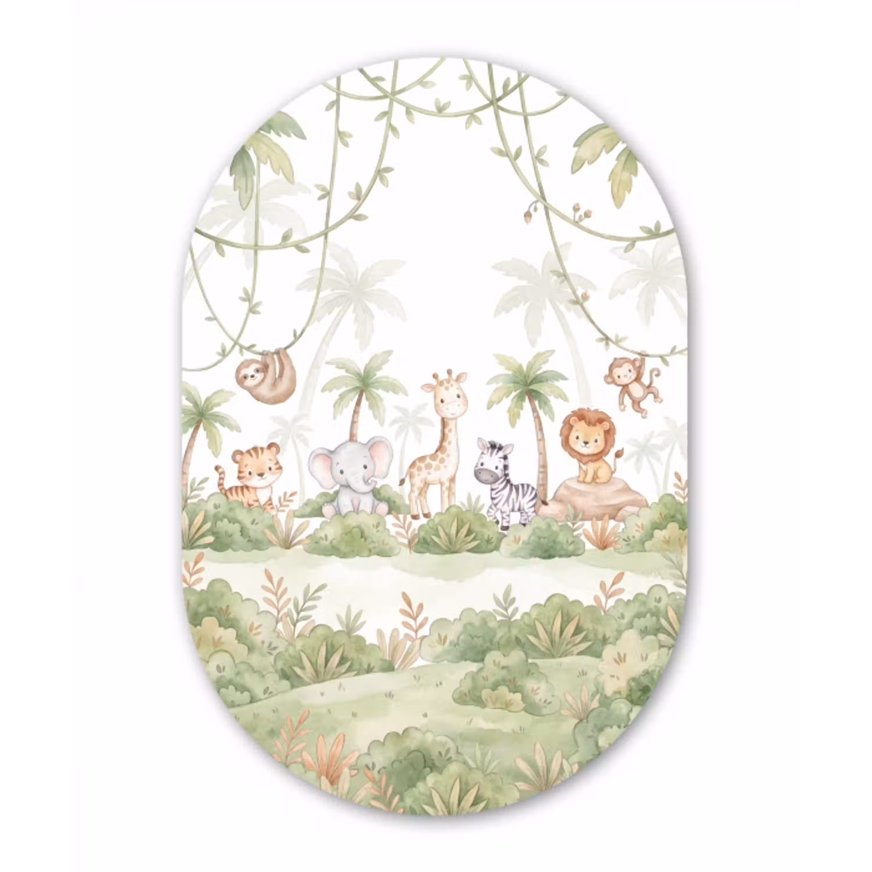 Dieren - Jungle - Pastel Wandcirkel Ovaal Aluminium middel -3d