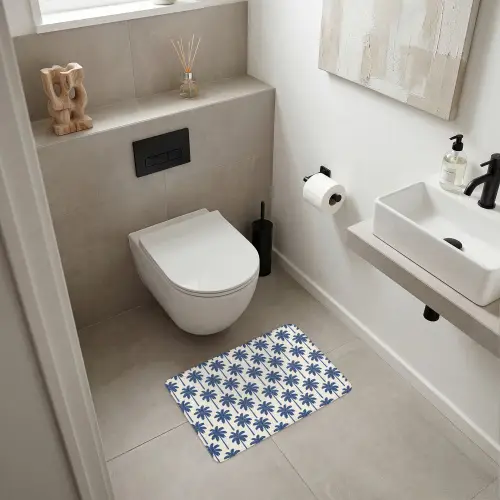Symmetrisch - Palm - Blauw WCmat klein 1009 -sfeer1