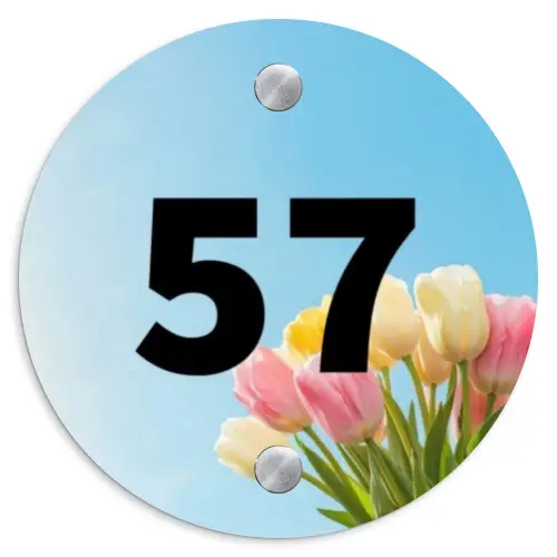 Gekleurde tulpen lucht - Traditioneel Naambord Rond klein -3d