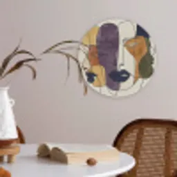 Abstract - Overlappende gezichten - Paars - Donkergroen Akoestische PET Vilt - Rond klein -sfeer3