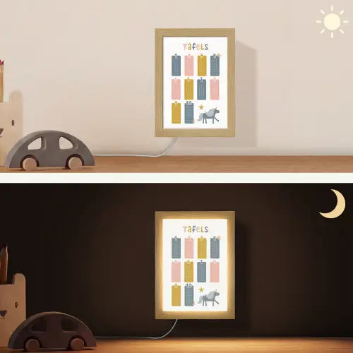 Tafels van vermenigvuldiging - Leren rekenen voor kinderen - Getallen oefenen - Cijfers - Eenhoorn Light Box met kabel (Wandlamp kind) klein -sfeer3_kind
