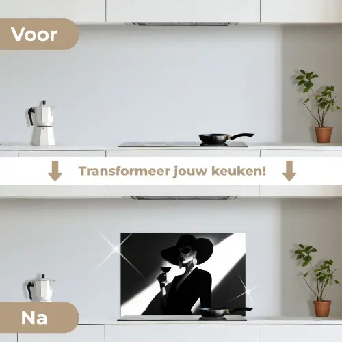 Vrouw - Wijn - Chic keuken achterwand spatscherm klein -voor_na_NL