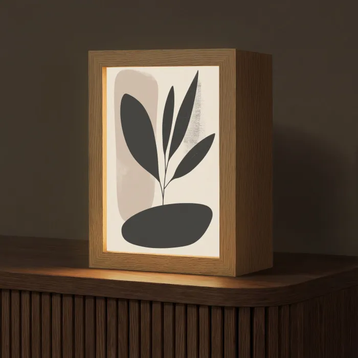 Plant - Beige - Japandi Light Box met kabel (Tafellamp) klein -z3d_website