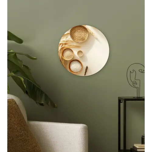 Granen - Hout - Kom - Beige Wandcirkel plexiglas klein -sfeer3