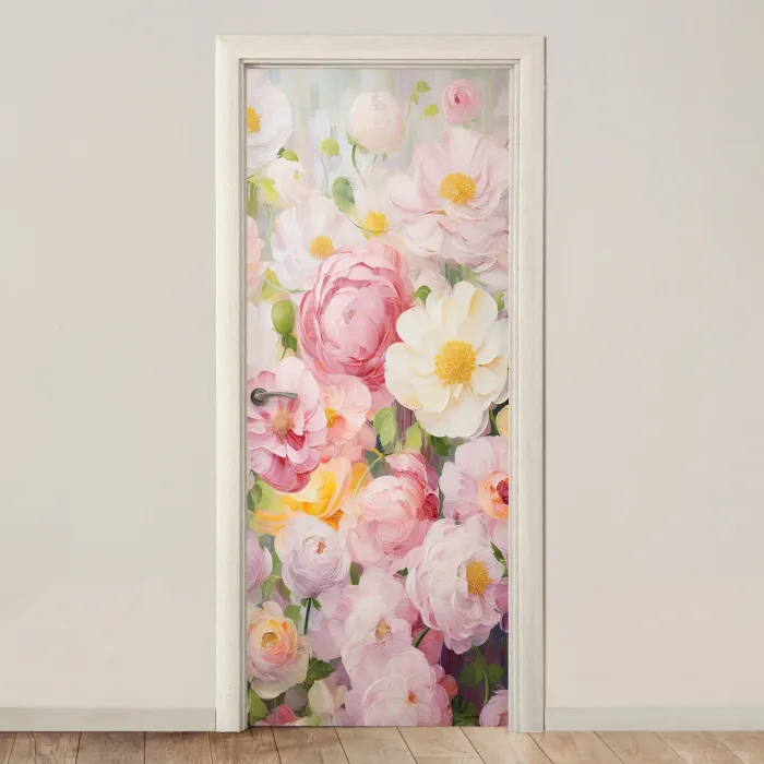 Bloemen - Roze - Botanisch - Kunst - Acrylverf deurposter klein -3d_beige