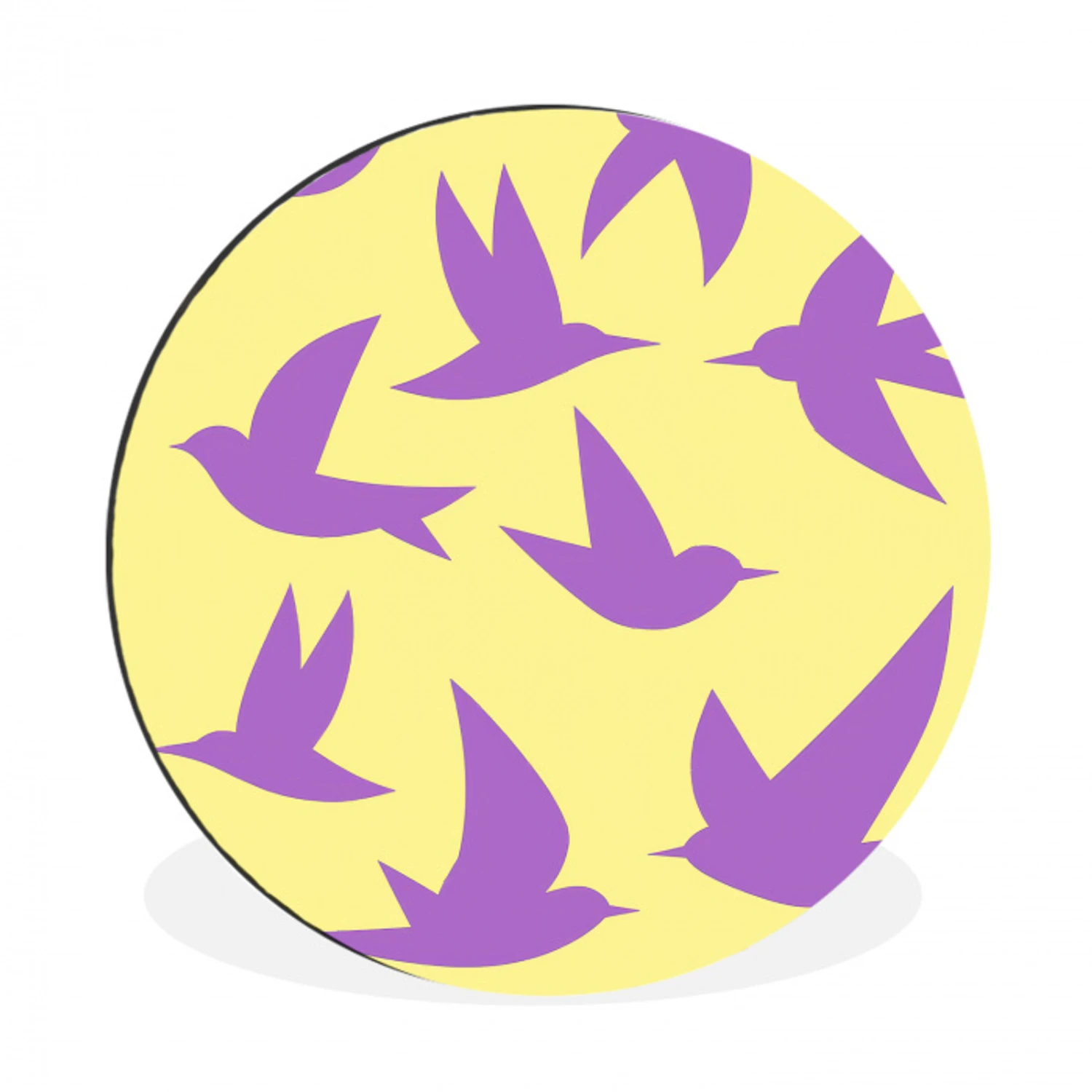 Vogels - Cirkel - Geel - Beweging Wandcirkel aluminium klein -3d