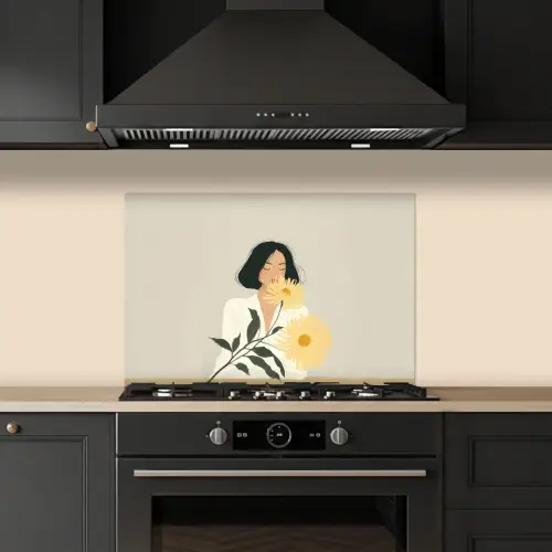 Vrouw - Bloem - Geel - Minimalistisch keuken achterwand spatscherm klein -sfeer1