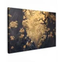 Bloemen - Takken - Goud - Sierlijk Tuinposter op houten frame 2 cm dik klein -3d