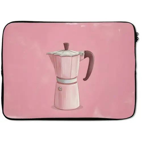 Roze - Mokkapot - Illustratie - Koffie laptophoes neopreen klein -zkaufland3dotto