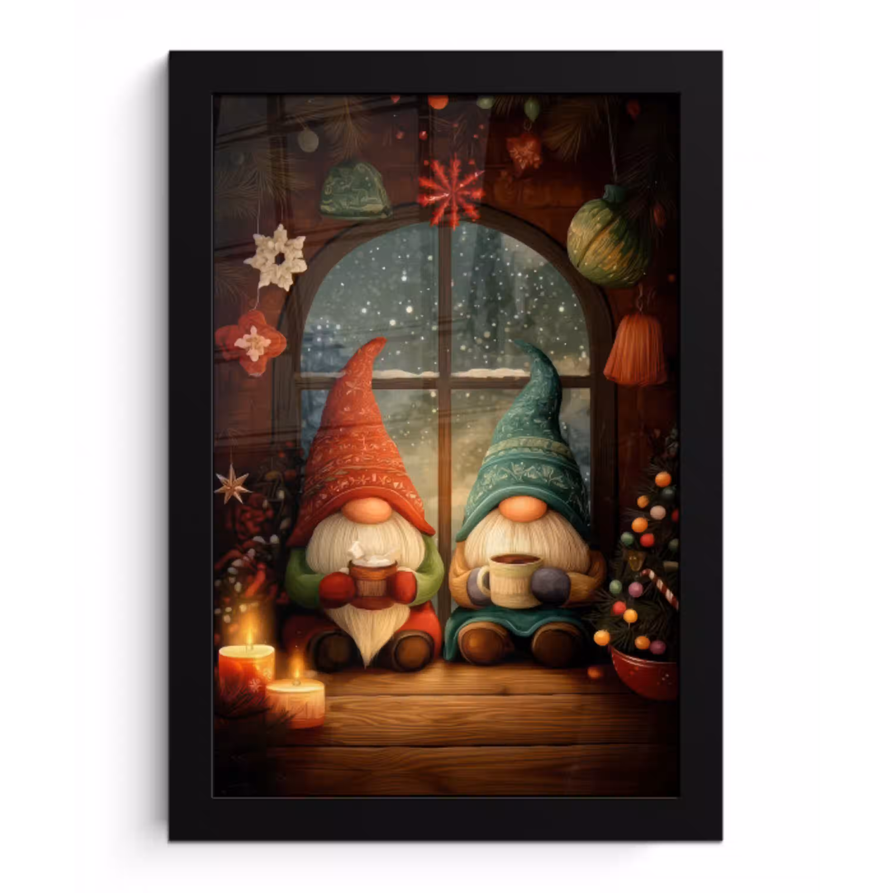 Gnooms - Kerst - Raam - Kleurrijk fotolijst zwart zonder passe partout klein -3d