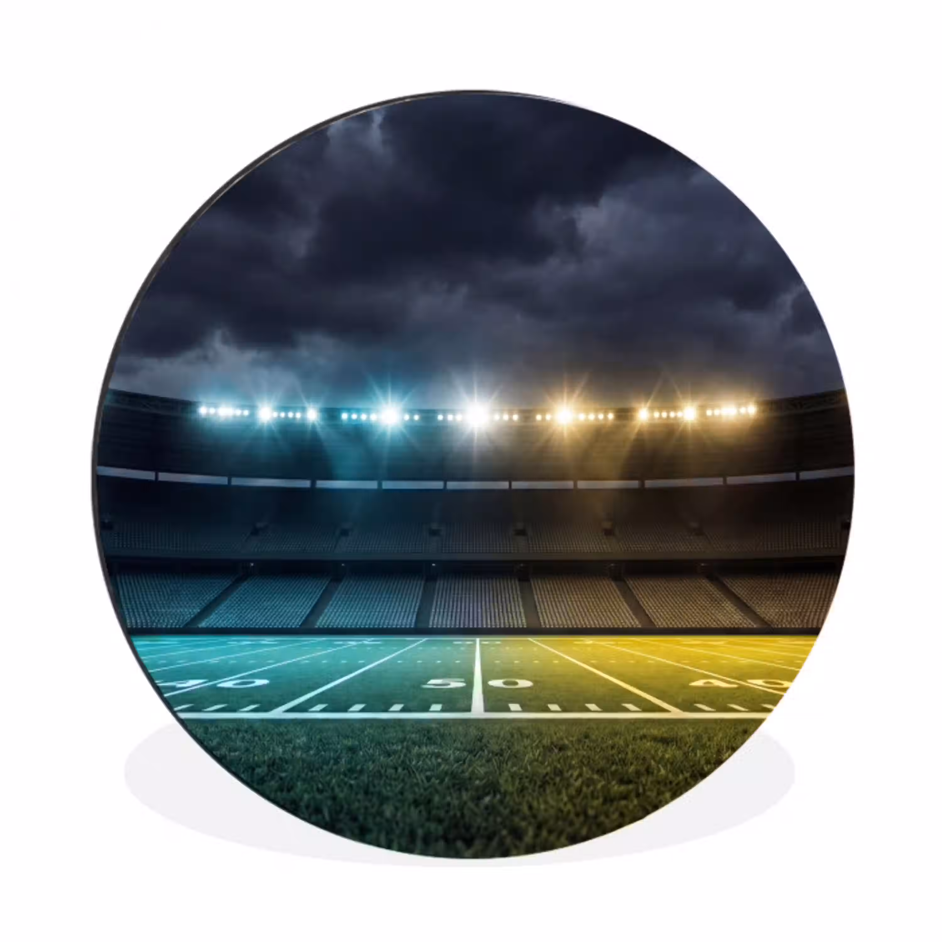Voetbal - Stadion - Nacht - Modern Wandcirkel aluminium klein -3d