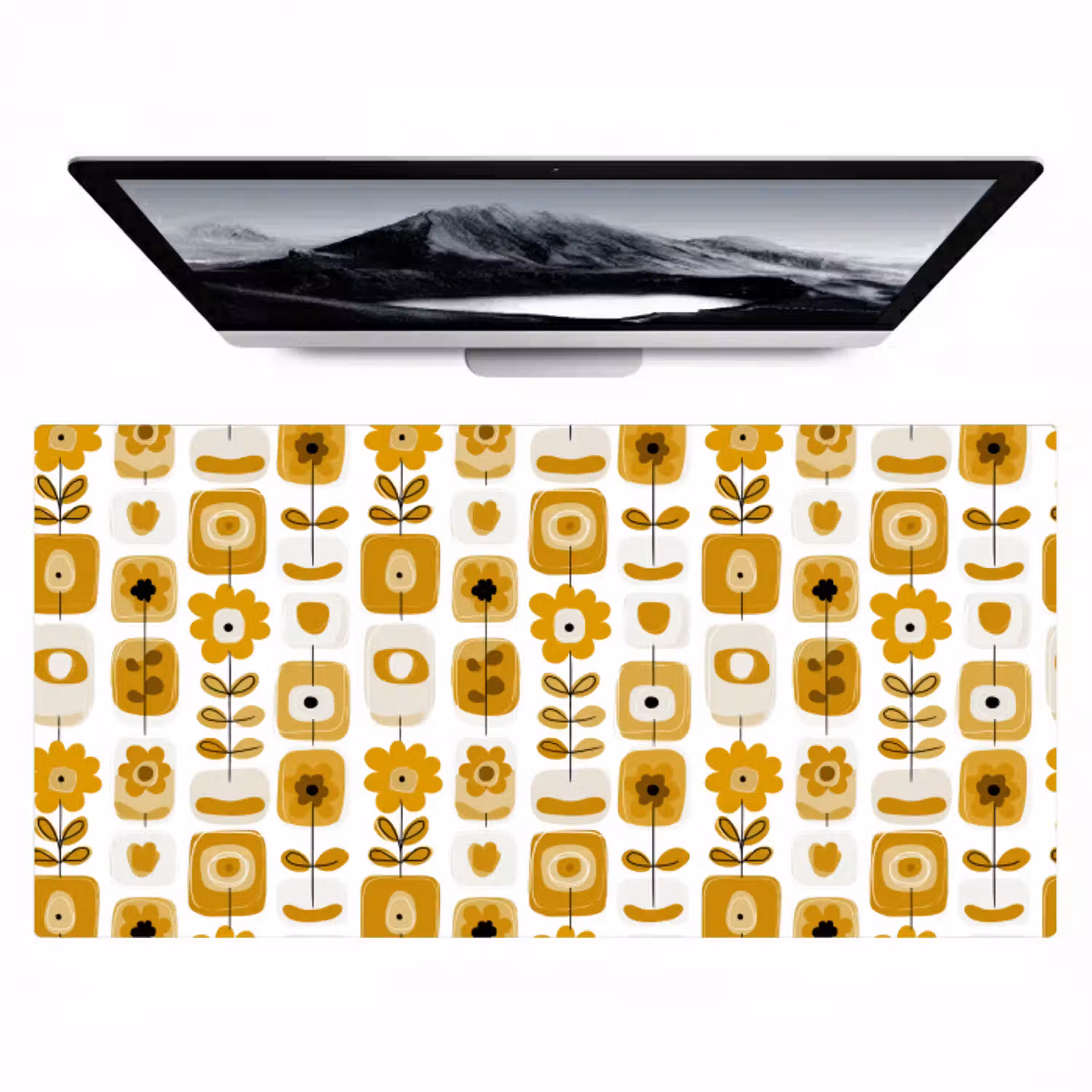 Retro - Abstract - Bloemen - Okergeel Muismat XXL klein 681 -zzz3d
