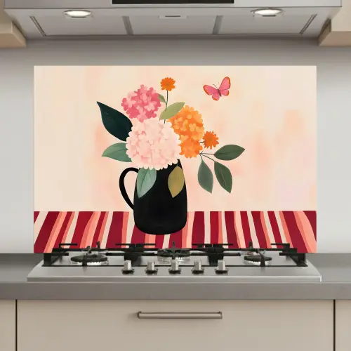 Vaas - Bloemen - Vlinder - Rood keuken achterwand spatscherm klein -3d_website