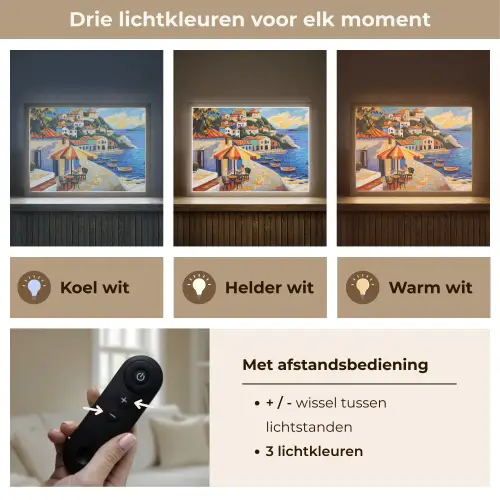 Kustdorp - Huisjes - Mozaïek - Zee Light Box met batterij (Wandlamp) middel -USP_lichtkleurNL